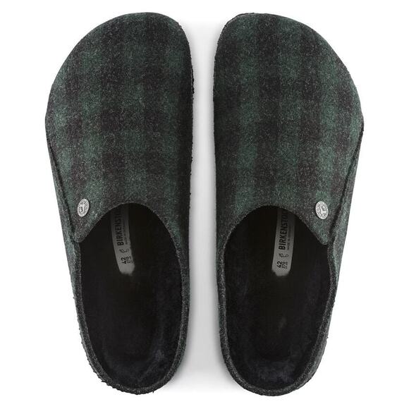 Birkenstock Zermatt Black Shearling Wool Felt Plaid Green - Picture 11 of 11